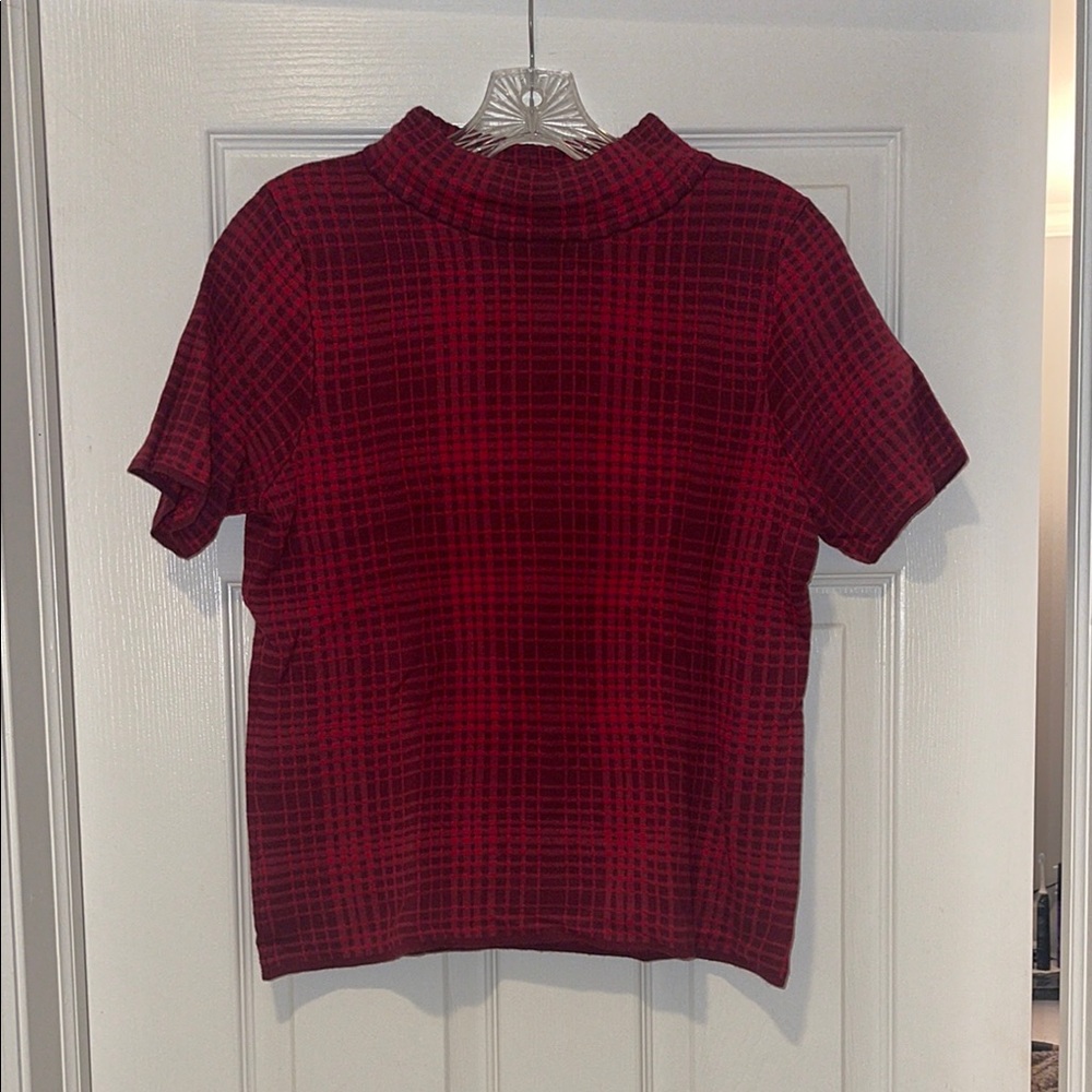 Anthropologie Red Boxy Blouse with Mandarin Collar